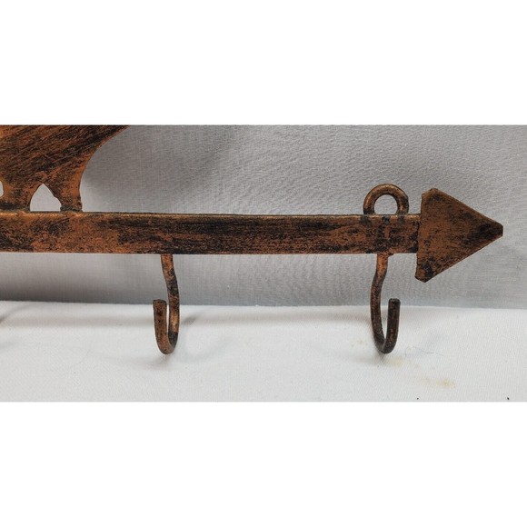 Rooster Metal Arrow Key Hanger 4 Hooks Wall Decor Brass Color Farmhouse Rustic - Picture 10 of 11